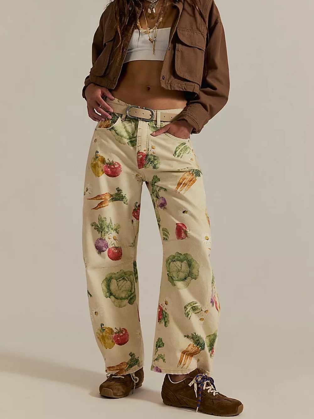 Free People Good Luck Printed Garden Party Barrel Jeans 27
